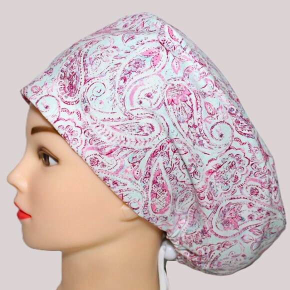 NEW Pink Mint Paisley Euro Scrub Cap - Picture 3 of 6